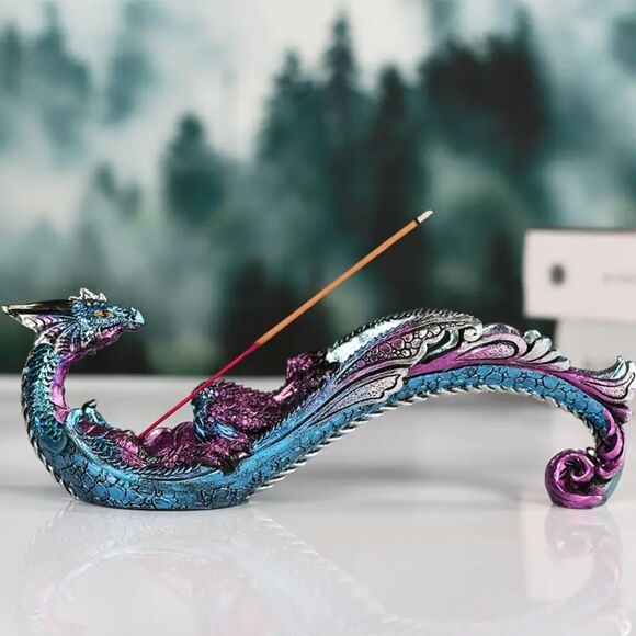 Beautiful Elegant Unique Blue and Purple Fantasy Dragon Incense Holder - Picture 1 of 4